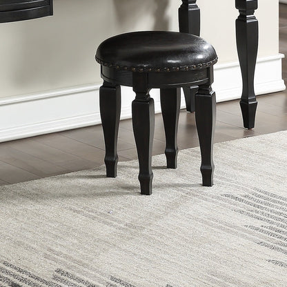 Bedroom Classic Vanity Set Wooden Carved Mirror Stool Drawers Black Color - 1st Choice Furniture Direct