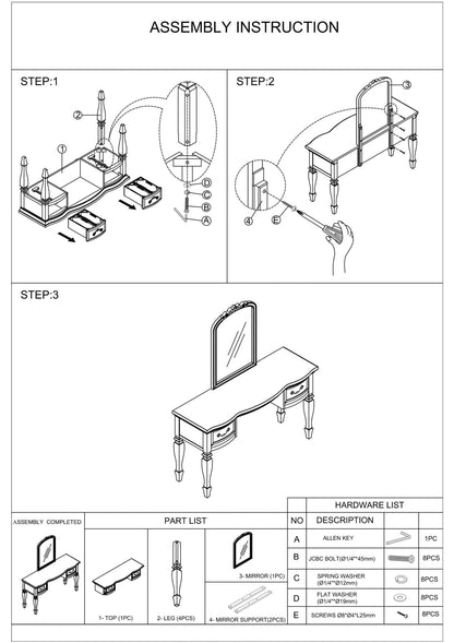 Bedroom Classic Vanity Set Wooden Carved Mirror Stool Drawers Black Color - 1st Choice Furniture Direct