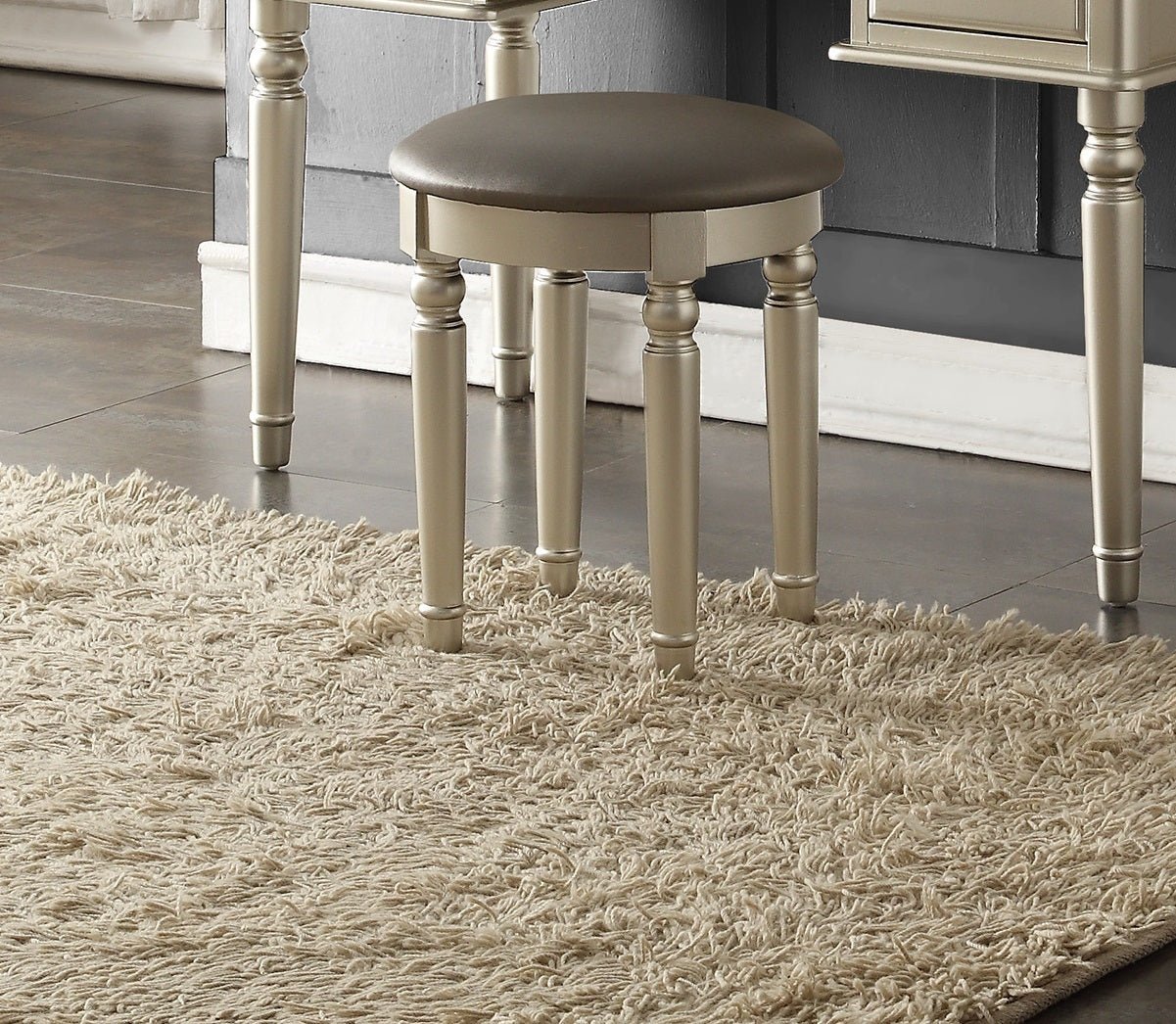 Bedroom Contemporary Vanity Set w Foldable Mirror Stool Drawers Silver Color - 1st Choice Furniture Direct