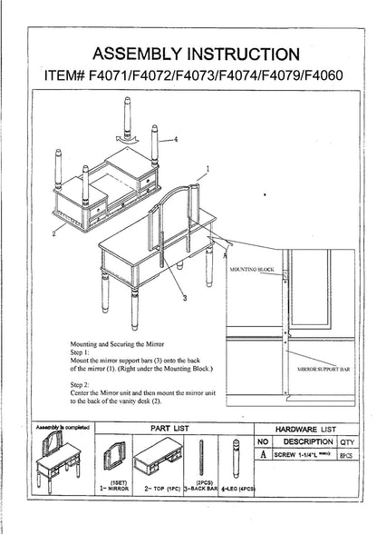 Bedroom Contemporary Vanity Set w Foldable Mirror Stool Drawers Silver Color - 1st Choice Furniture Direct