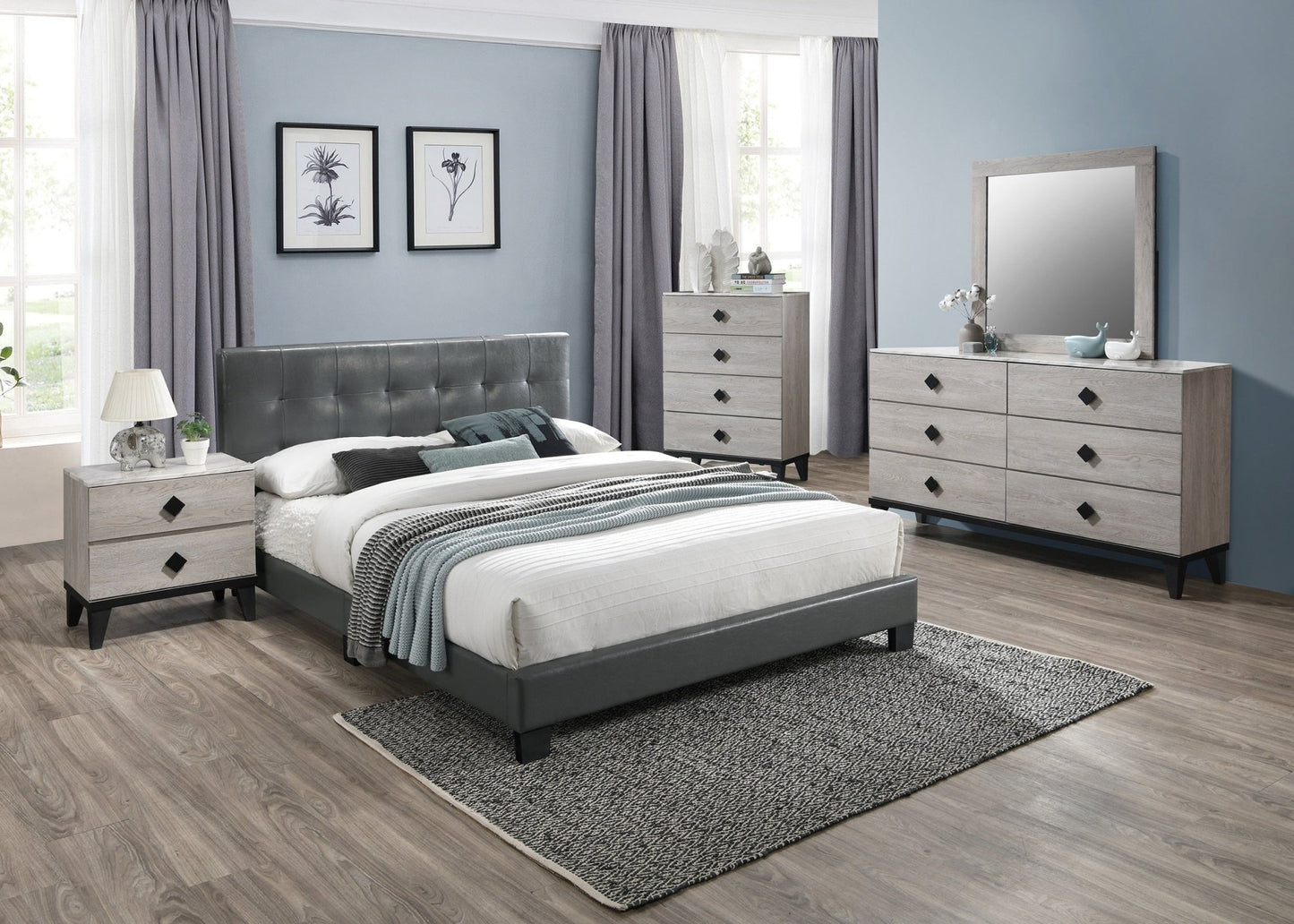 Bedroom Furniture Contemporary Look Cream Color Nightstand Drawers Bed Side Table plywood - 1st Choice Furniture Direct
