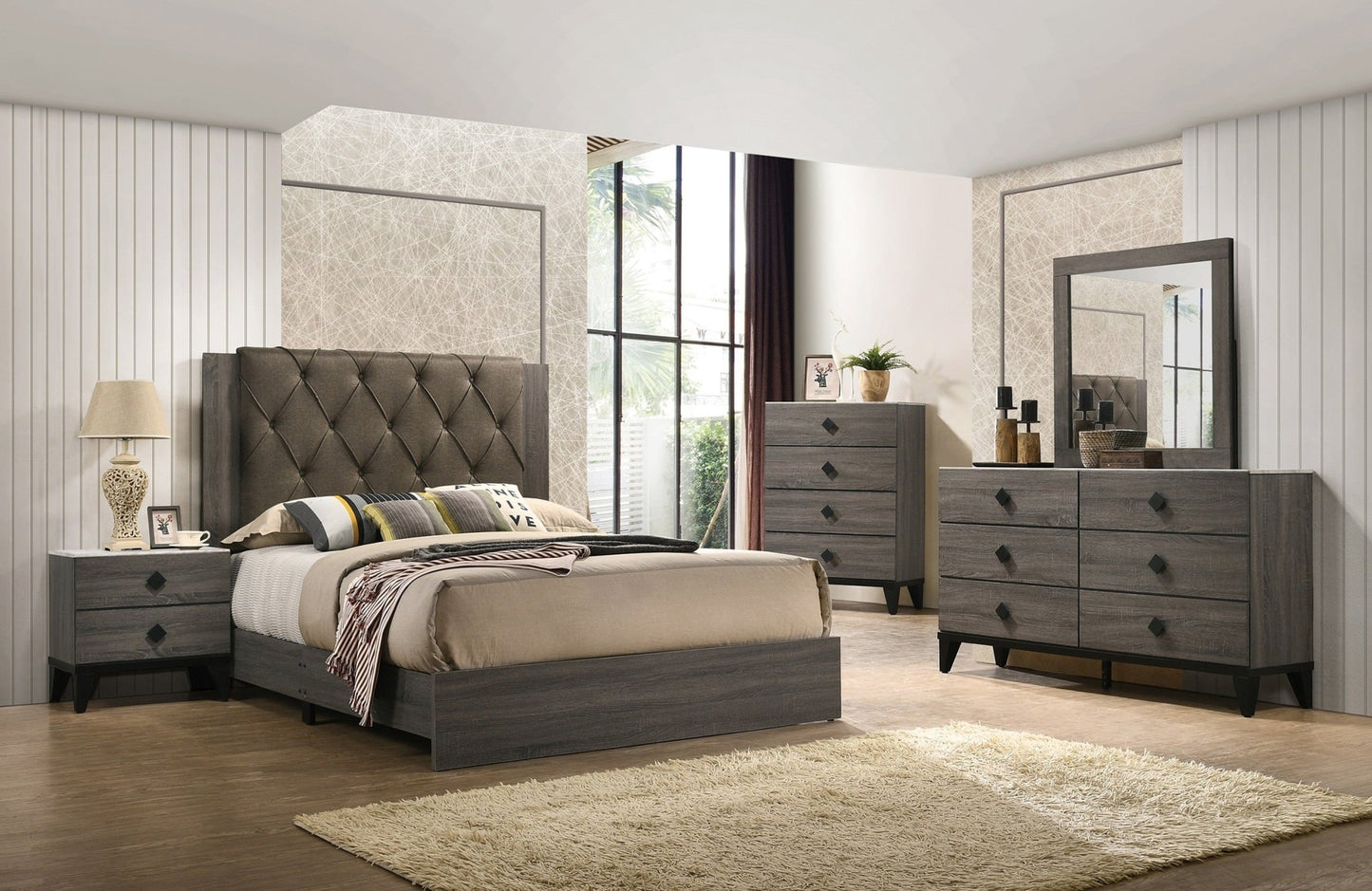 Bedroom Furniture Contemporary Look Grey Color Nightstand Drawers Bed Side Table plywood - 1st Choice Furniture Direct
