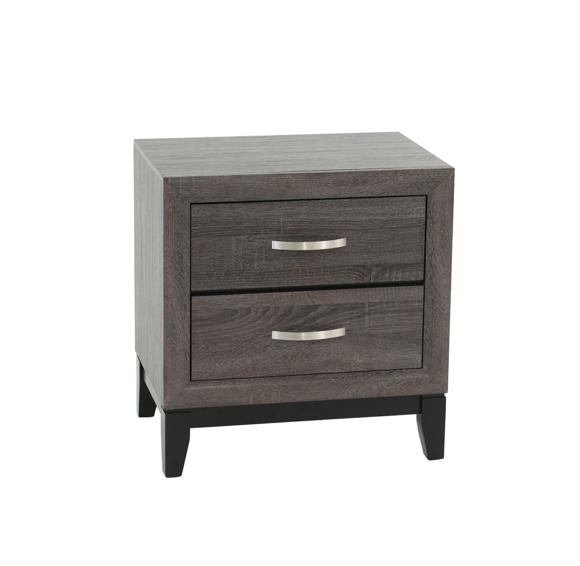 Bedroom Furniture Rustic Grey Oak Simple 1pc Nightstand 2 - Drawers Bed Side Table Solidwood - 1st Choice Furniture Direct