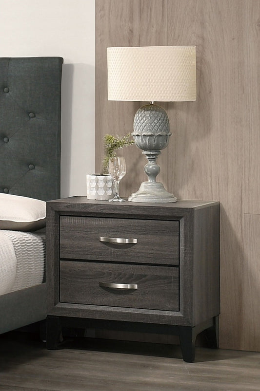 Bedroom Furniture Rustic Grey Oak Simple 1pc Nightstand 2 - Drawers Bed Side Table Solidwood - 1st Choice Furniture Direct