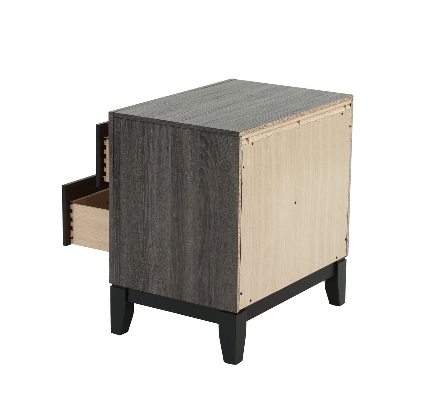 Bedroom Furniture Rustic Grey Oak Simple 1pc Nightstand 2 - Drawers Bed Side Table Solidwood - 1st Choice Furniture Direct