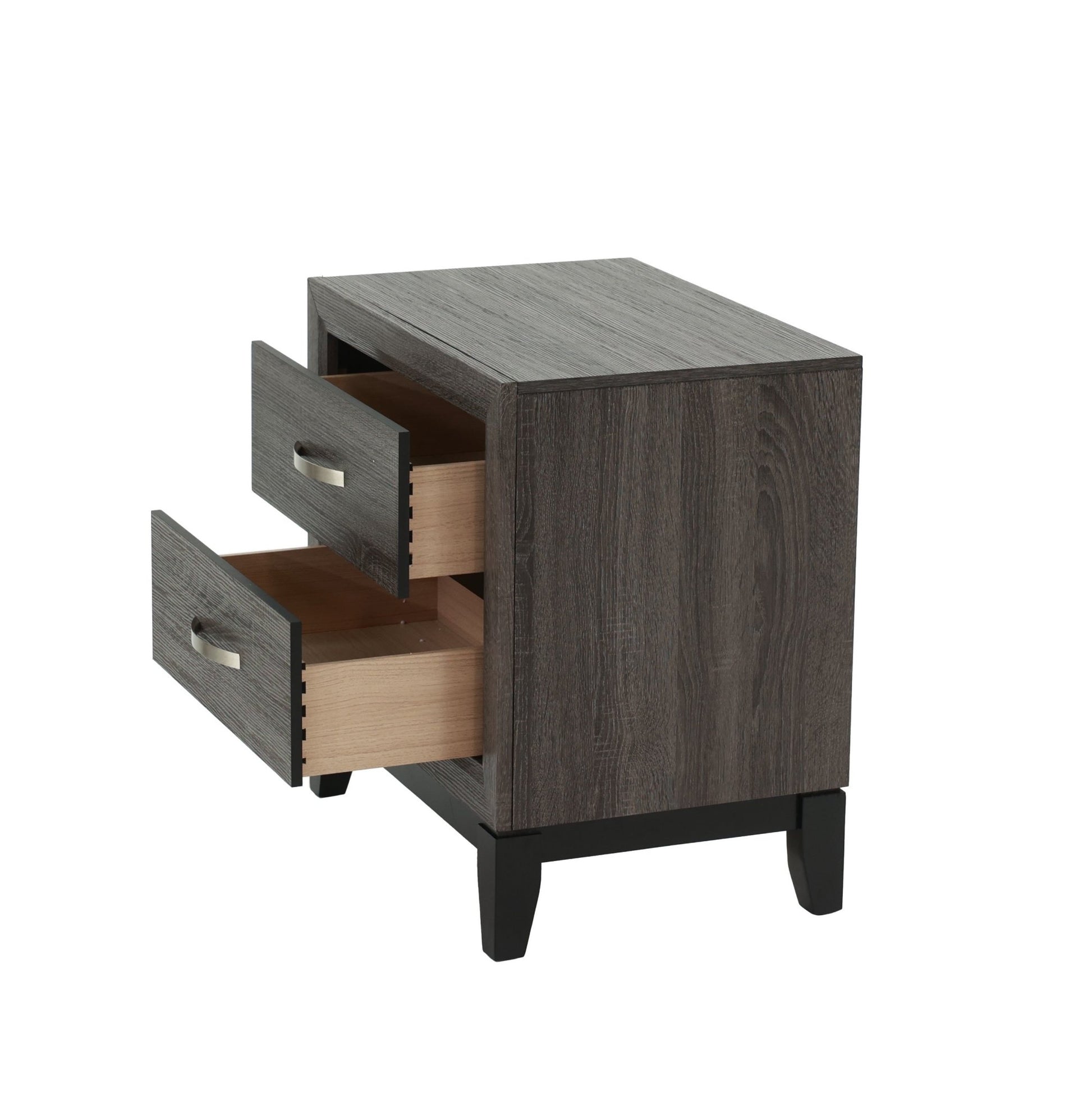 Bedroom Furniture Rustic Grey Oak Simple 1pc Nightstand 2 - Drawers Bed Side Table Solidwood - 1st Choice Furniture Direct