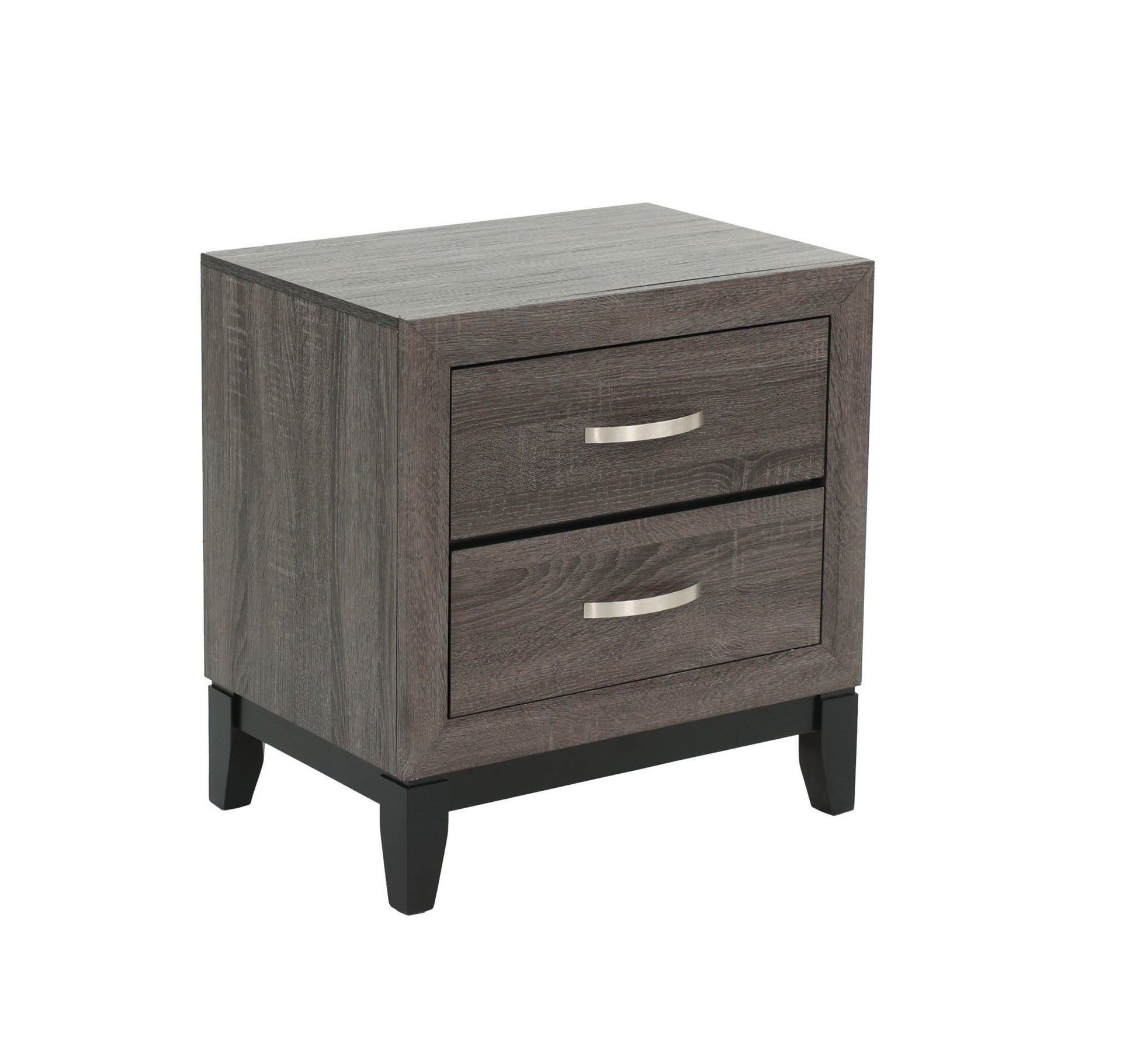 Bedroom Furniture Rustic Grey Oak Simple 1pc Nightstand 2 - Drawers Bed Side Table Solidwood - 1st Choice Furniture Direct