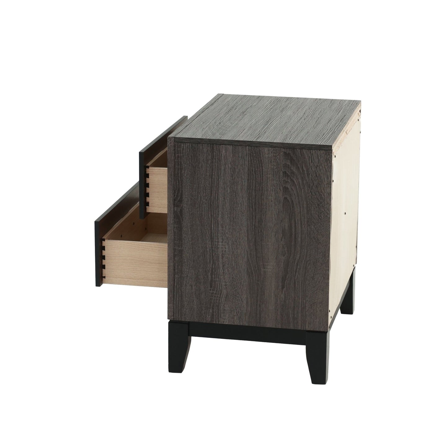 Bedroom Furniture Rustic Grey Oak Simple 1pc Nightstand 2 - Drawers Bed Side Table Solidwood - 1st Choice Furniture Direct