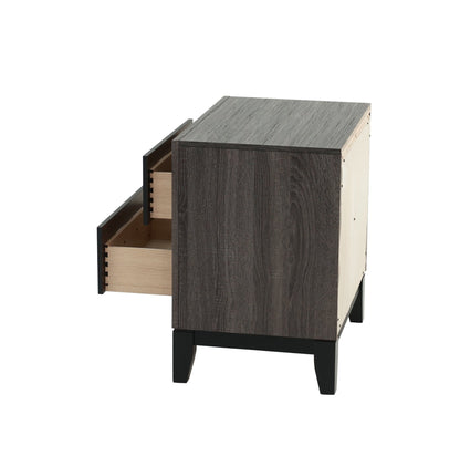 Bedroom Furniture Rustic Grey Oak Simple 1pc Nightstand 2 - Drawers Bed Side Table Solidwood - 1st Choice Furniture Direct