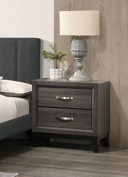 Bedroom Furniture Rustic Grey Oak Simple 1pc Nightstand 2 - Drawers Bed Side Table Solidwood - 1st Choice Furniture Direct