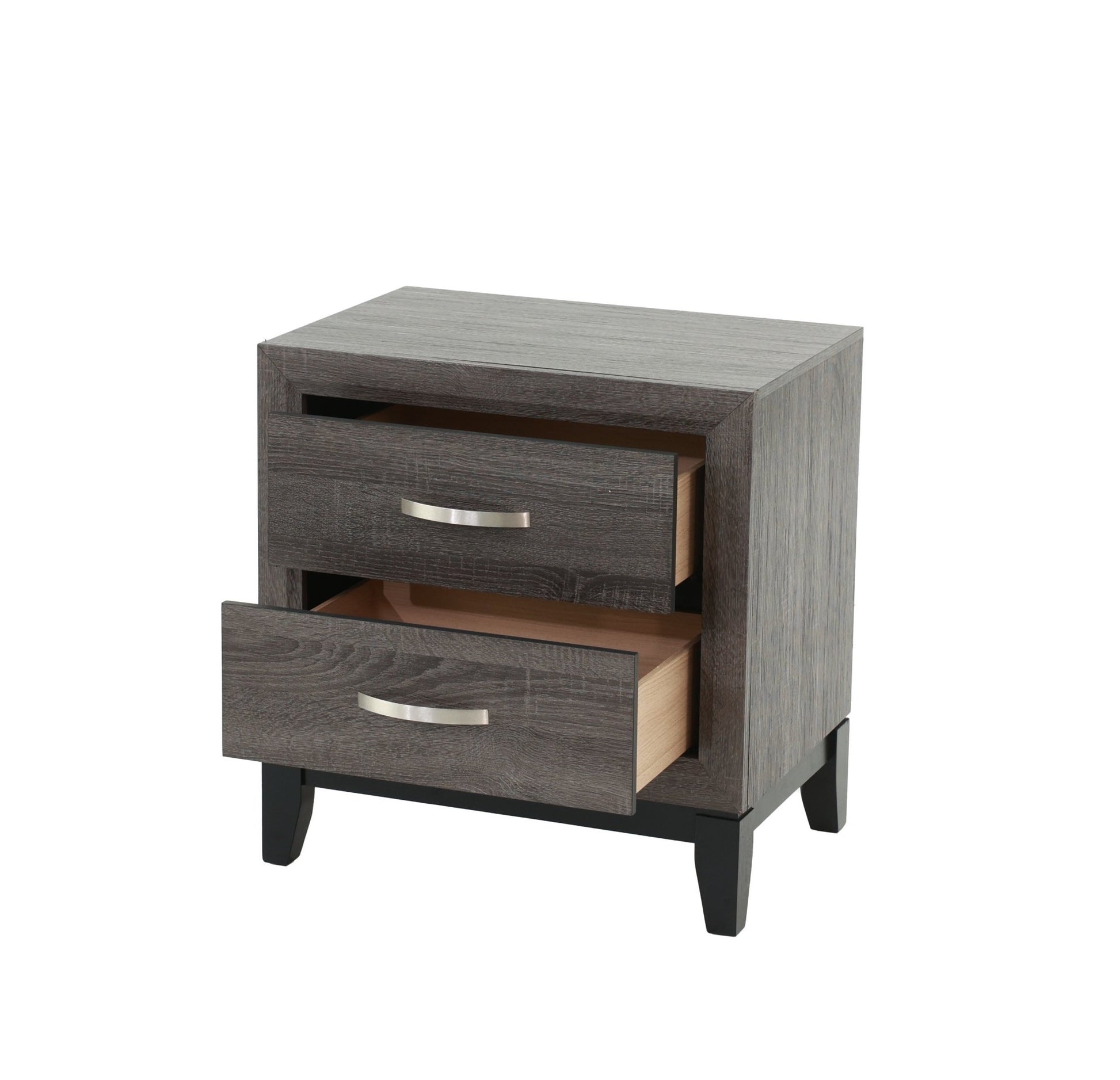 Bedroom Furniture Rustic Grey Oak Simple 1pc Nightstand 2 - Drawers Bed Side Table Solidwood - 1st Choice Furniture Direct