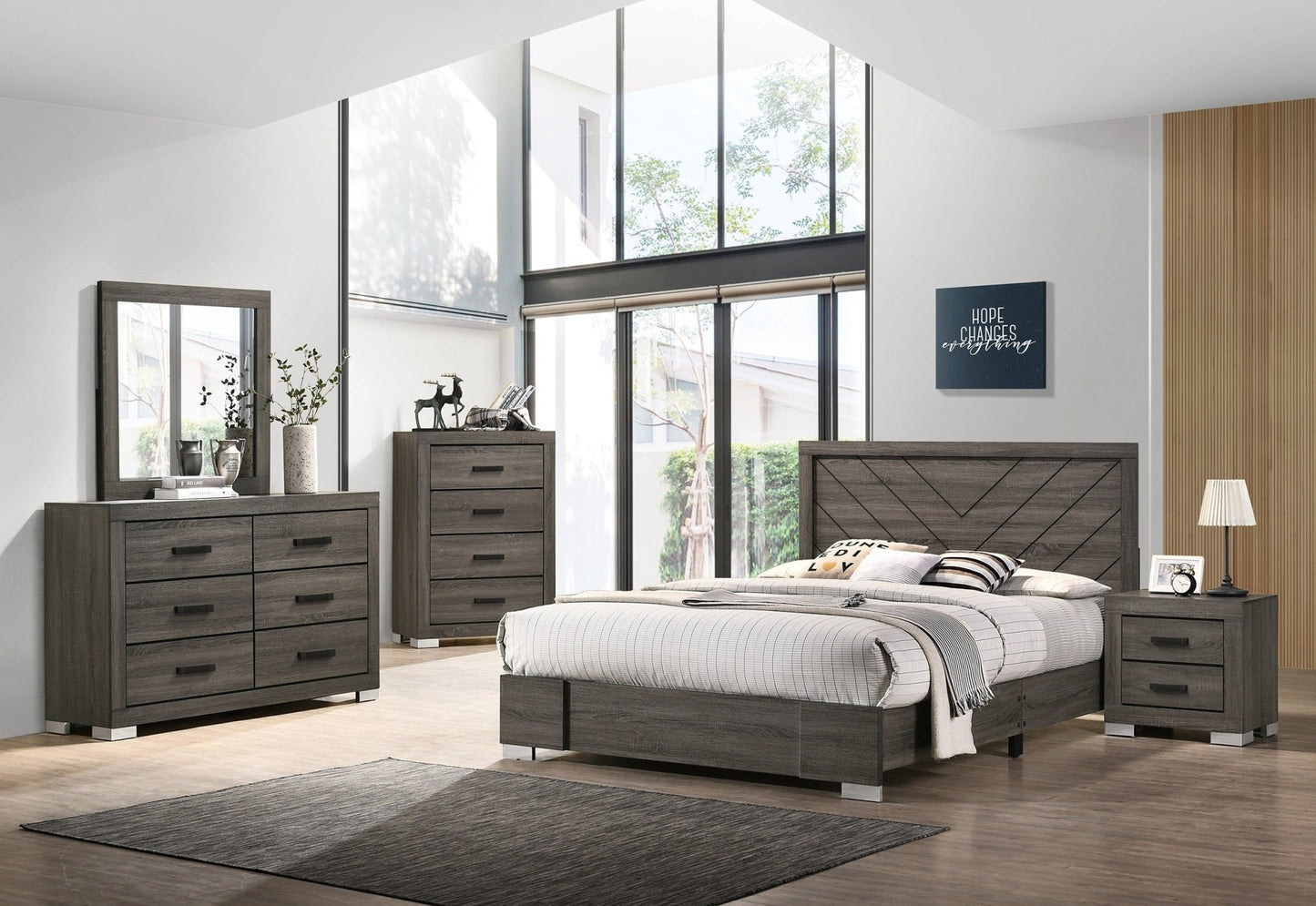 Bedroom Furniture Traditional Look Unique Wooden Nightstand Drawers Bed Side Table Grey - 1st Choice Furniture Direct
