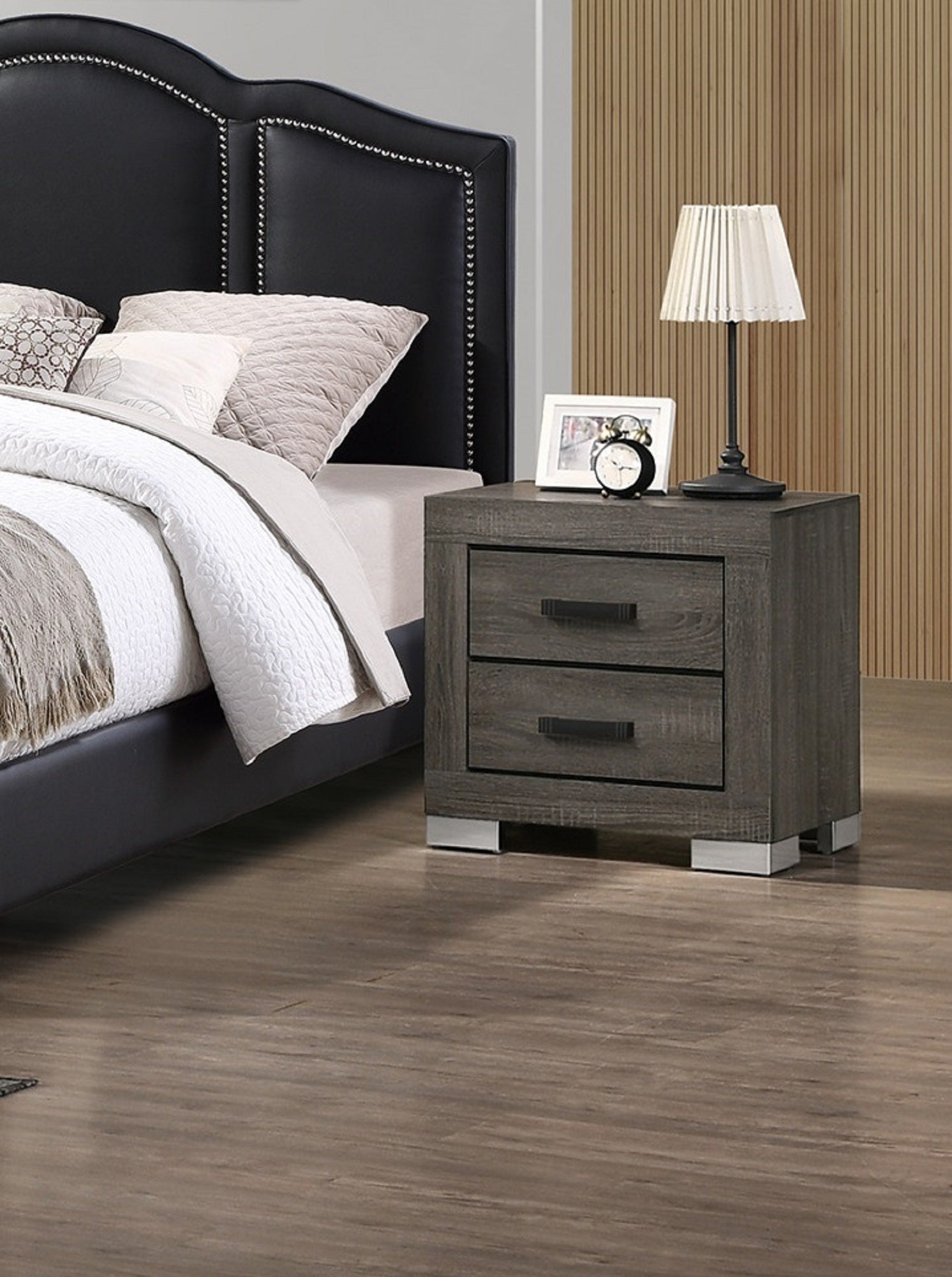 Bedroom Furniture Traditional Look Unique Wooden Nightstand Drawers Bed Side Table Grey - 1st Choice Furniture Direct