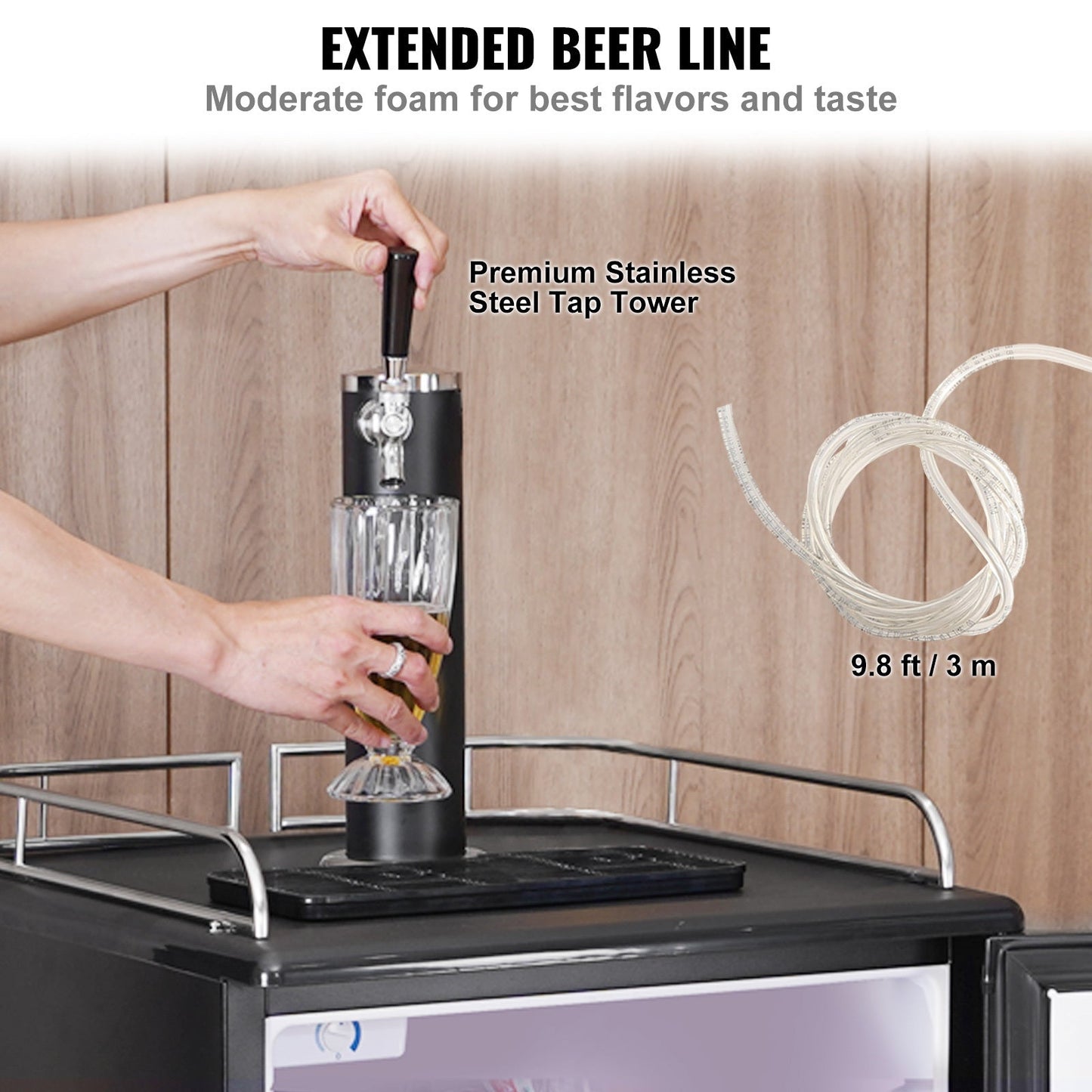 Beer Kegerator, Single Tap Draft Beer Dispenser, Full Size Keg Refrigerator With Shelves, CO2 Cylinder, Drip Tray & Rail, 32°F- 50°F Temperature Control, Holds 1/6, 1/4, 1/2 Barrels, Black - 1st Choice Furniture Direct