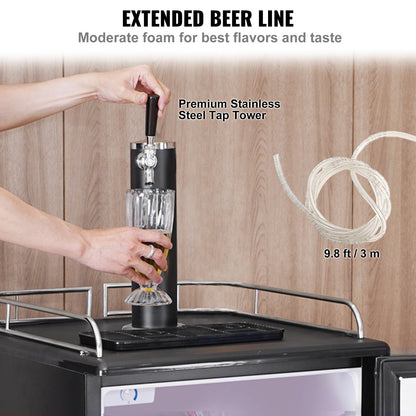 Beer Kegerator, Single Tap Draft Beer Dispenser, Full Size Keg Refrigerator With Shelves, CO2 Cylinder, Drip Tray & Rail, 32°F- 50°F Temperature Control, Holds 1/6, 1/4, 1/2 Barrels, Black - 1st Choice Furniture Direct