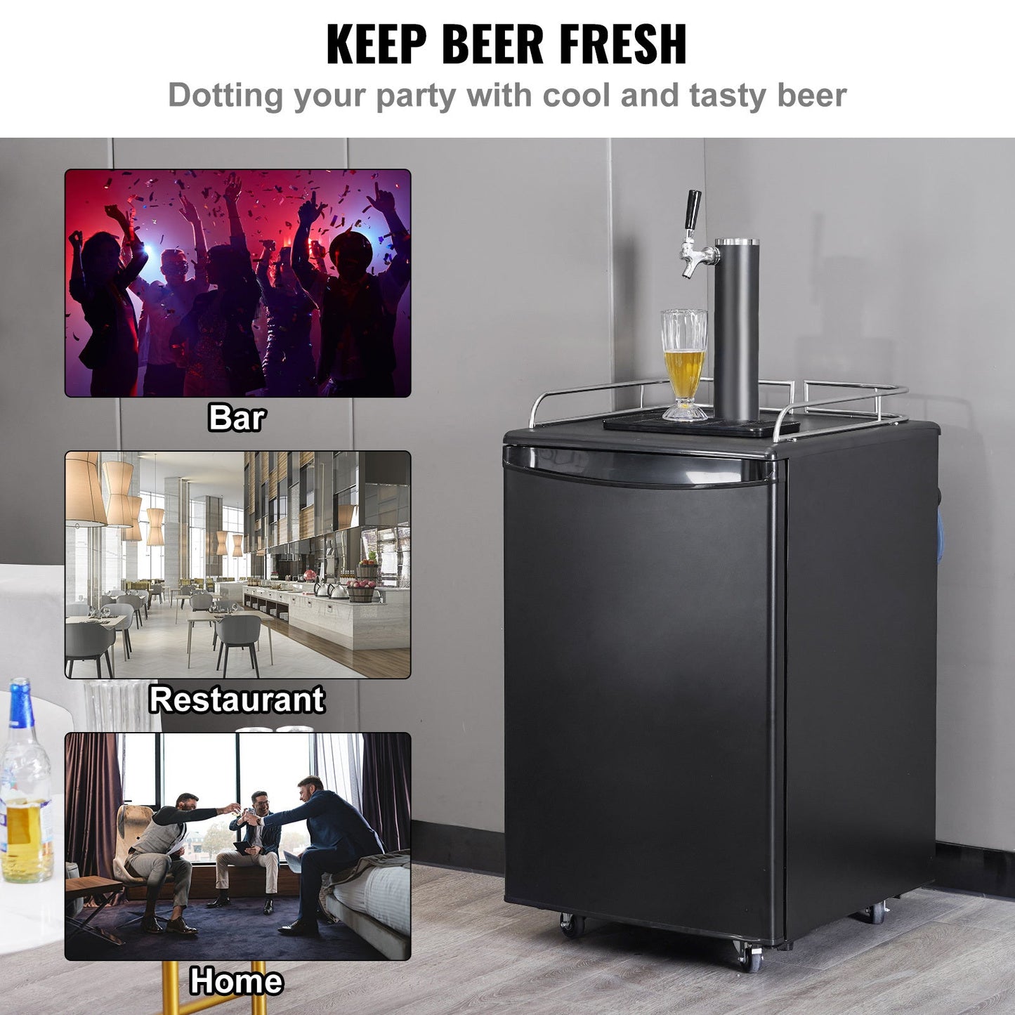 Beer Kegerator, Single Tap Draft Beer Dispenser, Full Size Keg Refrigerator With Shelves, CO2 Cylinder, Drip Tray & Rail, 32°F- 50°F Temperature Control, Holds 1/6, 1/4, 1/2 Barrels, Black - 1st Choice Furniture Direct