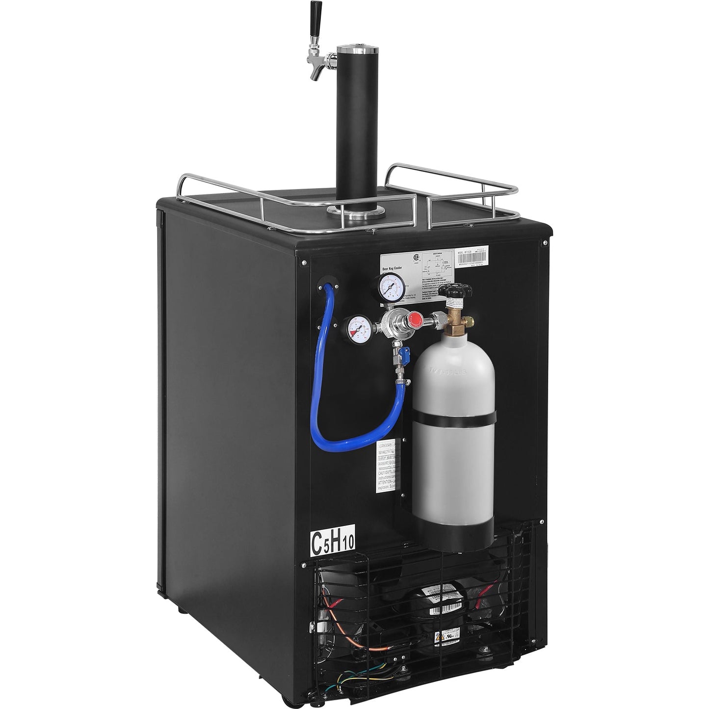 Beer Kegerator, Single Tap Draft Beer Dispenser, Full Size Keg Refrigerator With Shelves, CO2 Cylinder, Drip Tray & Rail, 32°F- 50°F Temperature Control, Holds 1/6, 1/4, 1/2 Barrels, Black - 1st Choice Furniture Direct