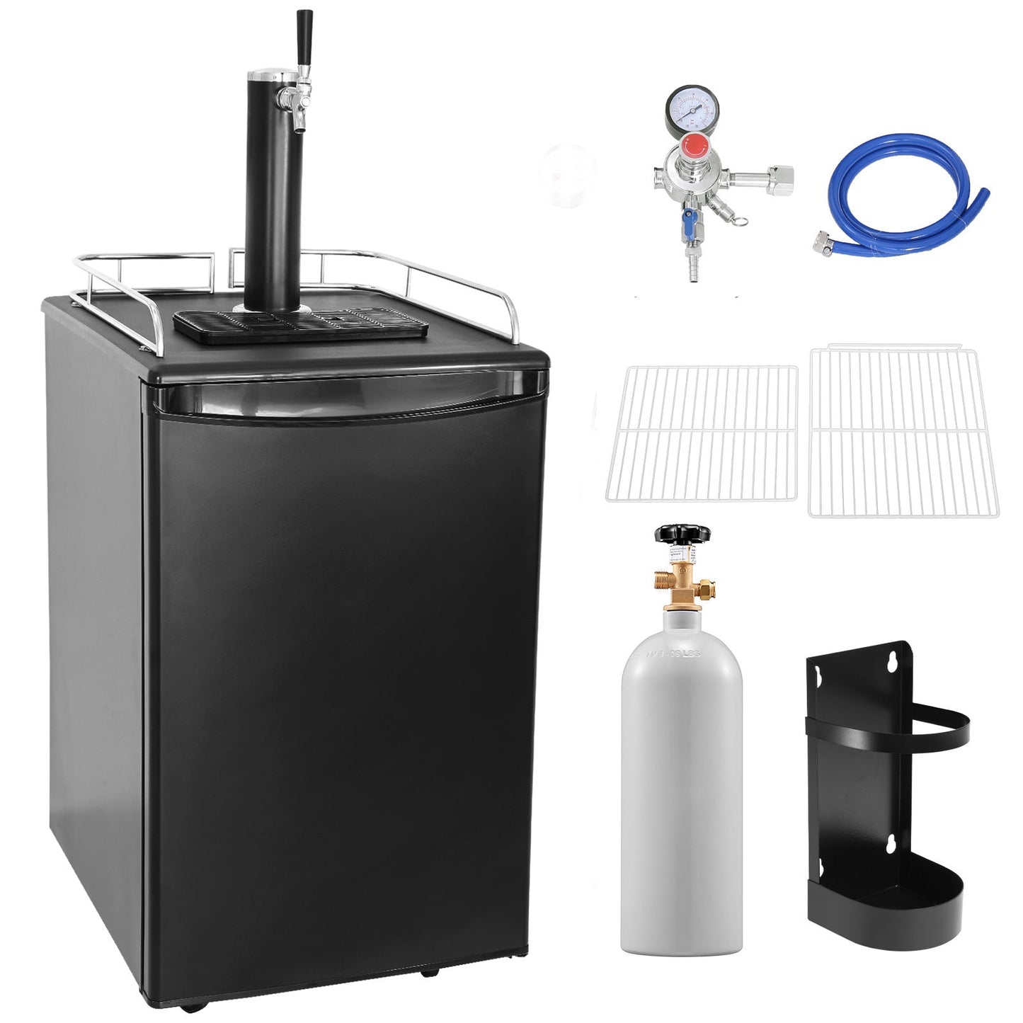Beer Kegerator, Single Tap Draft Beer Dispenser, Full Size Keg Refrigerator With Shelves, CO2 Cylinder, Drip Tray & Rail, 32°F- 50°F Temperature Control, Holds 1/6, 1/4, 1/2 Barrels, Black - 1st Choice Furniture Direct