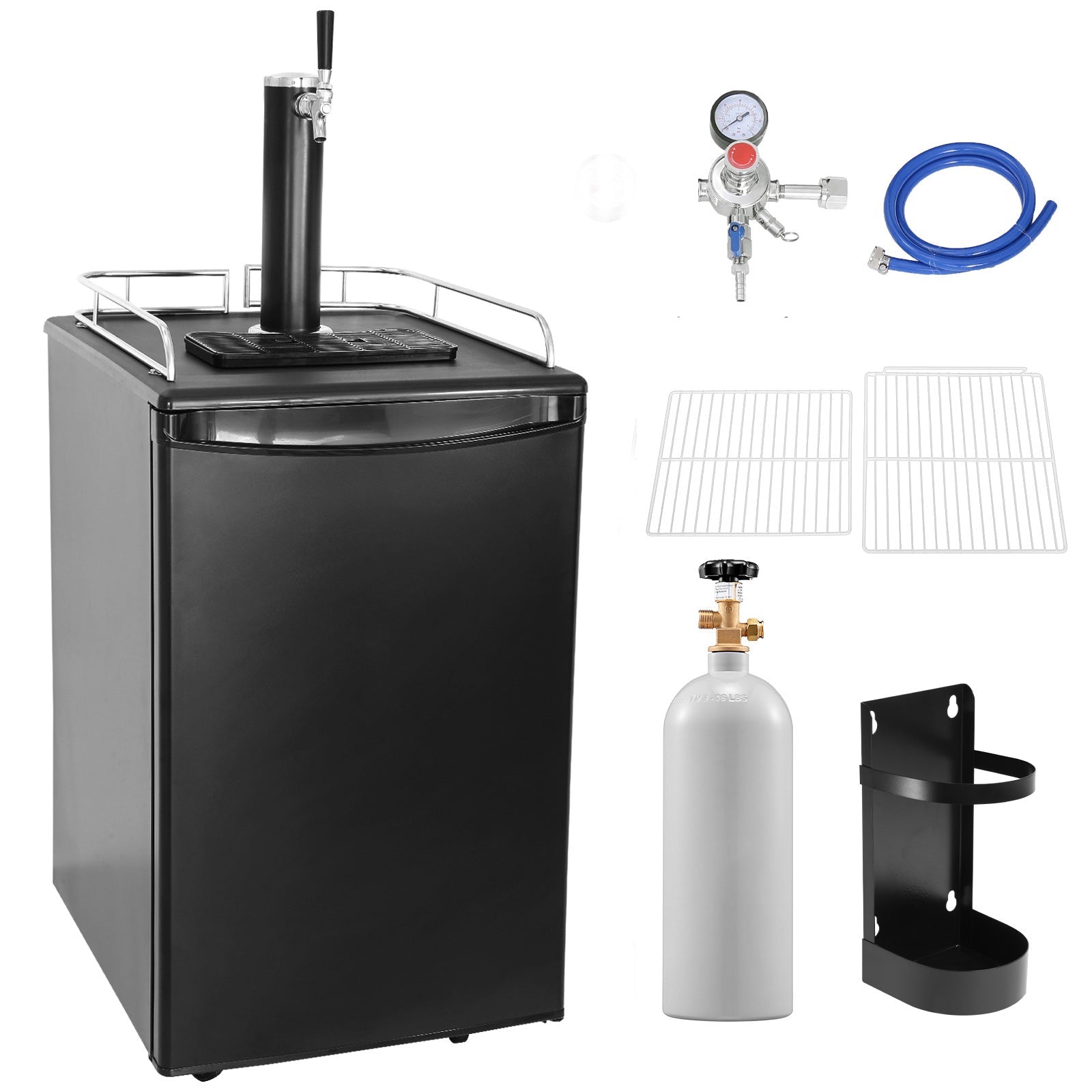 Beer Kegerator, Single Tap Draft Beer Dispenser, Full Size Keg Refrigerator With Shelves, CO2 Cylinder, Drip Tray & Rail, 32°F- 50°F Temperature Control, Holds 1/6, 1/4, 1/2 Barrels, Black - 1st Choice Furniture Direct