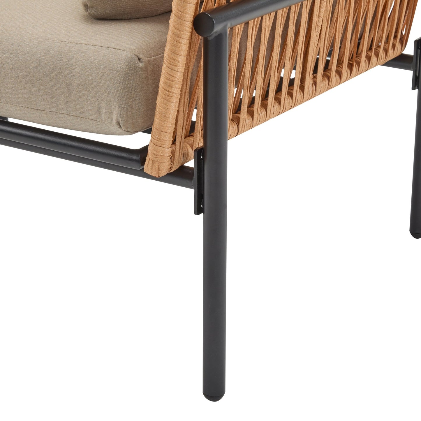 Beige and Light Wood - Tone Rope Iron Lounge Chair with Cushions for Natural and Modern Spaces - 1st Choice Furniture Direct