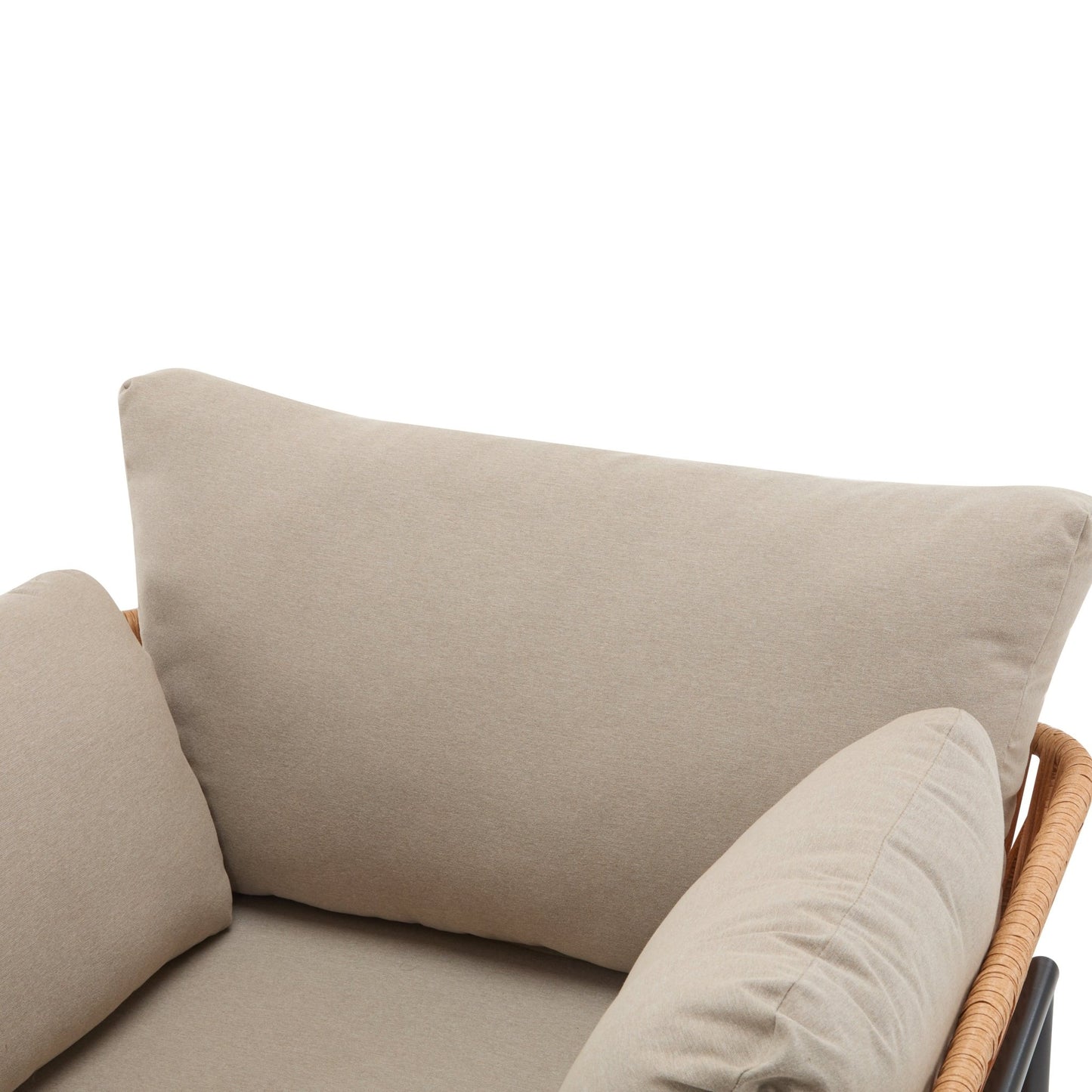 Beige and Light Wood - Tone Rope Iron Lounge Chair with Cushions for Natural and Modern Spaces - 1st Choice Furniture Direct