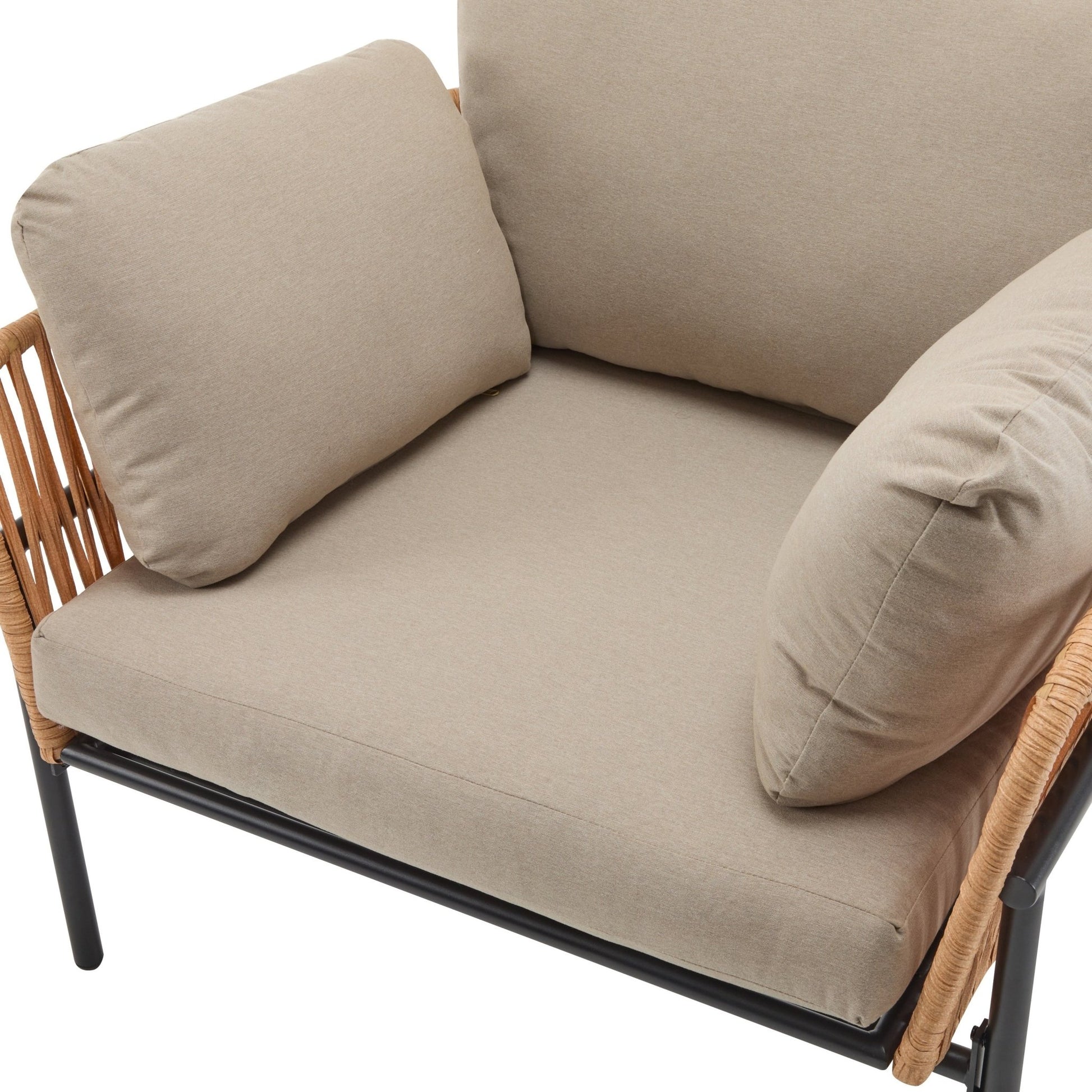 Beige and Light Wood - Tone Rope Iron Lounge Chair with Cushions for Natural and Modern Spaces - 1st Choice Furniture Direct