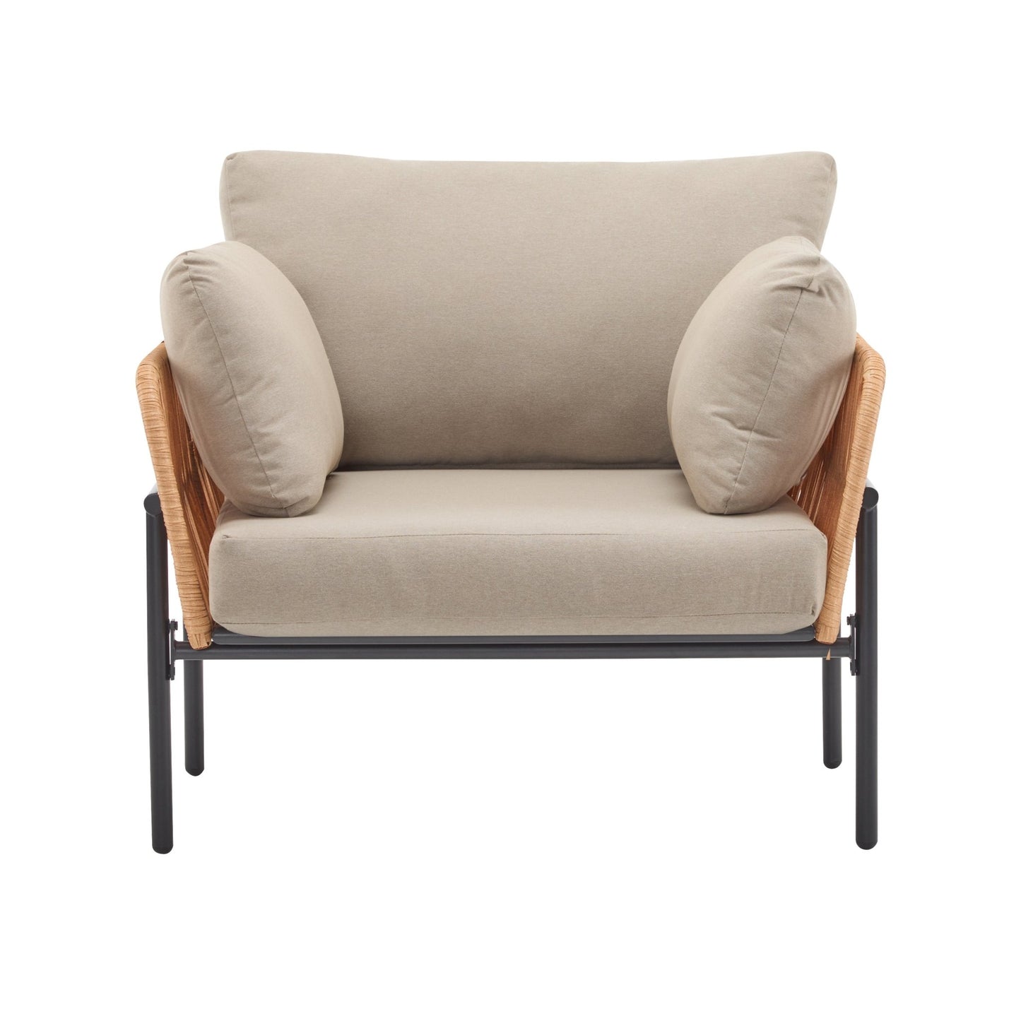 Beige and Light Wood - Tone Rope Iron Lounge Chair with Cushions for Natural and Modern Spaces - 1st Choice Furniture Direct