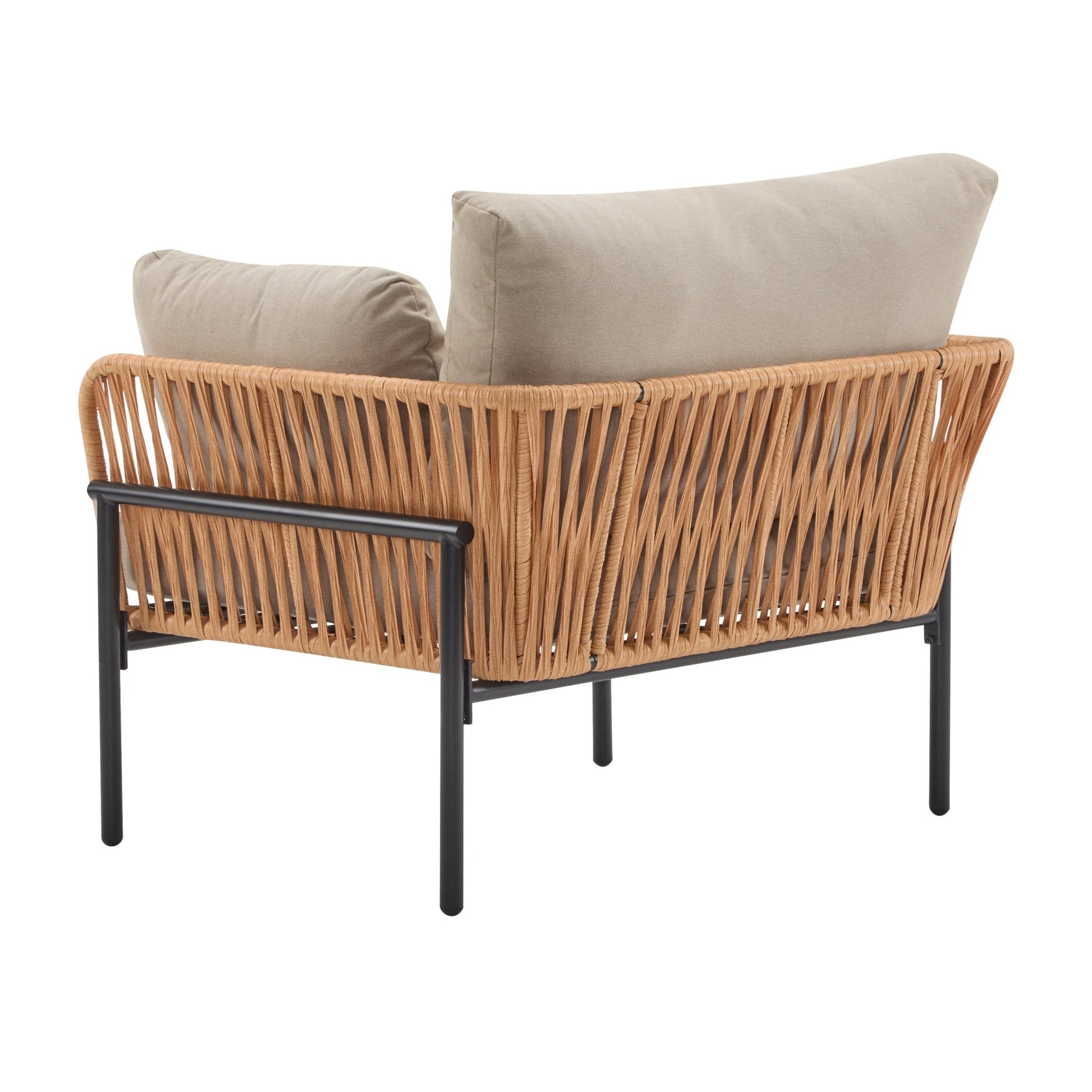 Beige and Light Wood - Tone Rope Iron Lounge Chair with Cushions for Natural and Modern Spaces - 1st Choice Furniture Direct
