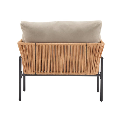 Beige and Light Wood - Tone Rope Iron Lounge Chair with Cushions for Natural and Modern Spaces - 1st Choice Furniture Direct