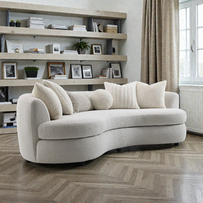 Beige Bouclé 3-Seater Sofa with Accent Pillows - 1st Choice Furniture Direct