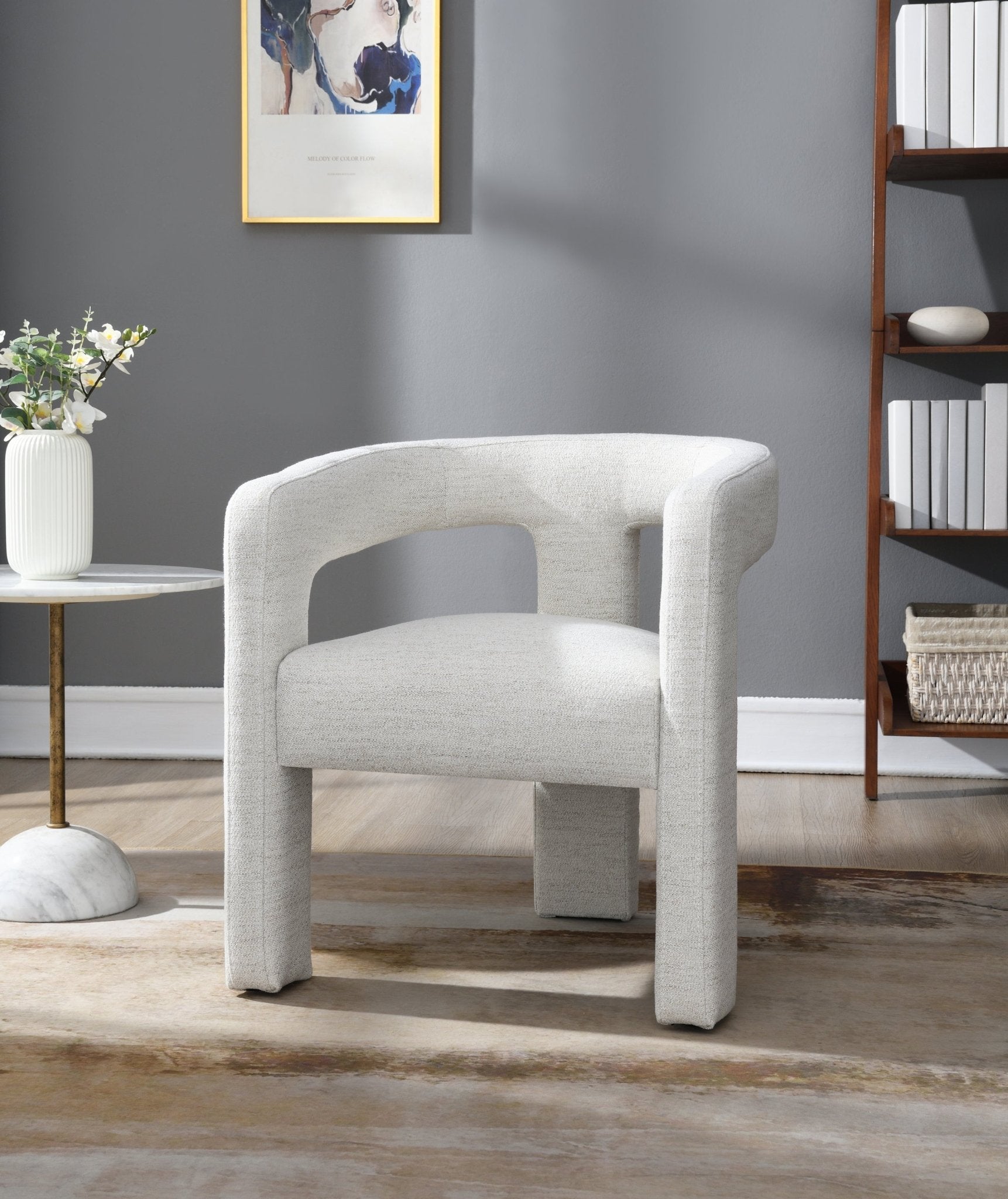 Beige Bouclé Accent Chair with Modern Upholstered Design - 1st Choice Furniture Direct