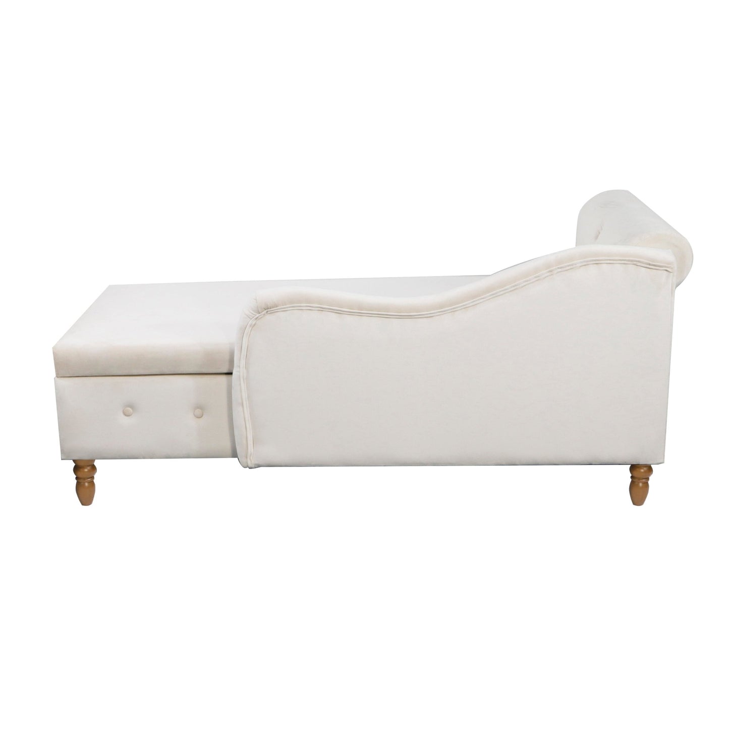Beige Chaise Lounge Indoor, Velvet Lounge Chair for Bedroom with Storage & Pillow, Modern Upholstered Rolled Arm Chase Lounge for Sleeping with Nailhead Trim for Living Room Bedroom Office - 1st Choice Furniture Direct