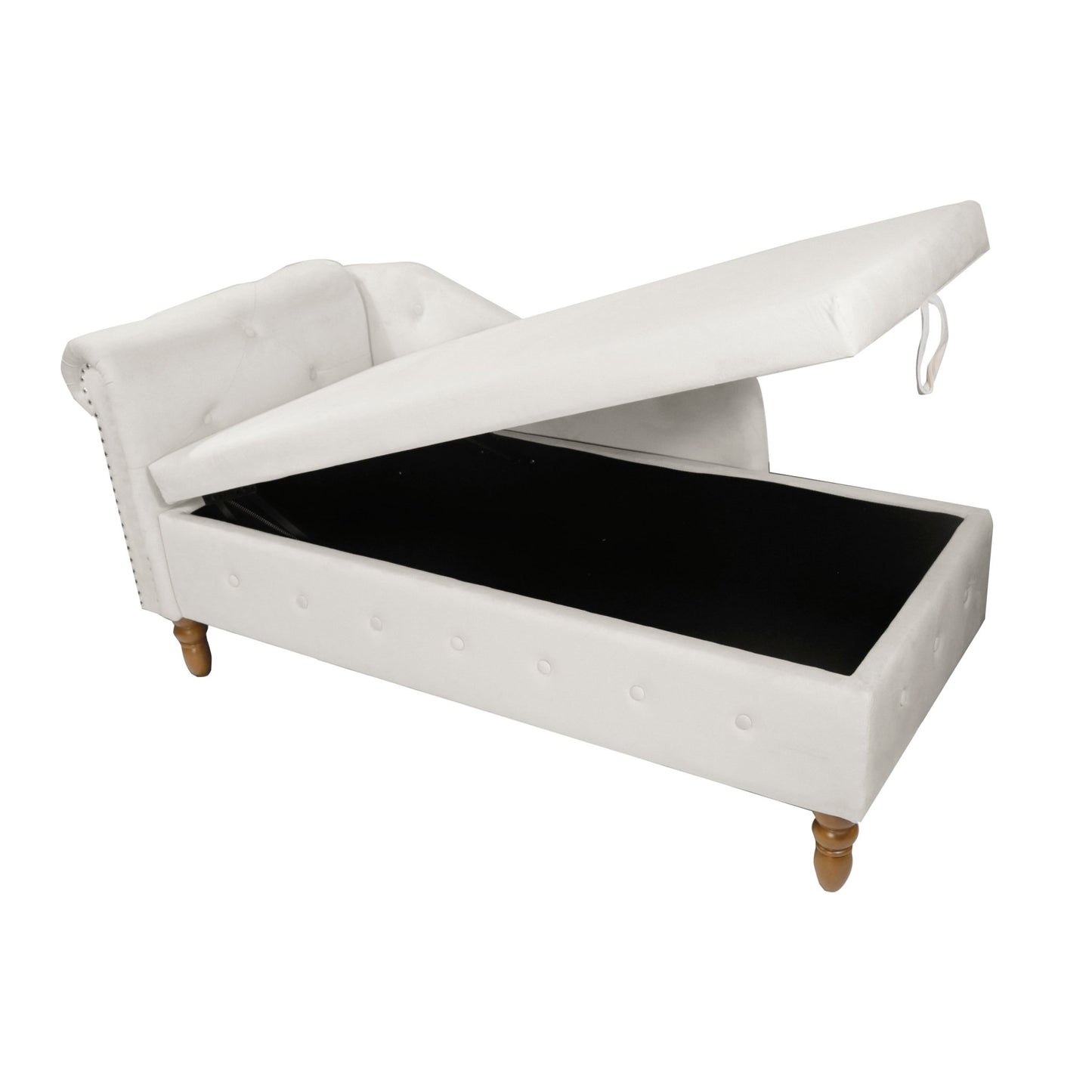 Beige Chaise Lounge Indoor, Velvet Lounge Chair for Bedroom with Storage & Pillow, Modern Upholstered Rolled Arm Chase Lounge for Sleeping with Nailhead Trim for Living Room Bedroom Office - 1st Choice Furniture Direct