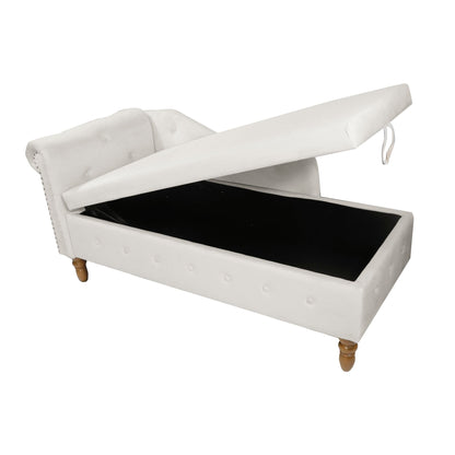 Beige Chaise Lounge Indoor, Velvet Lounge Chair for Bedroom with Storage & Pillow, Modern Upholstered Rolled Arm Chase Lounge for Sleeping with Nailhead Trim for Living Room Bedroom Office - 1st Choice Furniture Direct