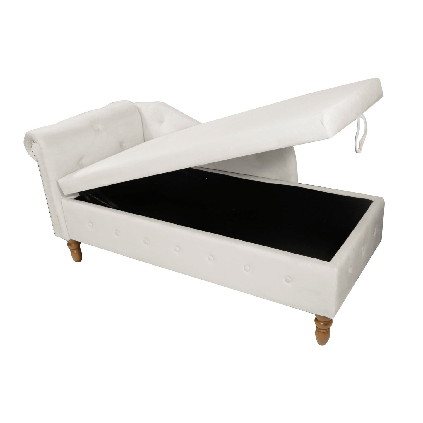 Beige Chaise Lounge Indoor, Velvet Lounge Chair for Bedroom with Storage & Pillow, Modern Upholstered Rolled Arm Chase Lounge for Sleeping with Nailhead Trim for Living Room Bedroom Office - 1st Choice Furniture Direct