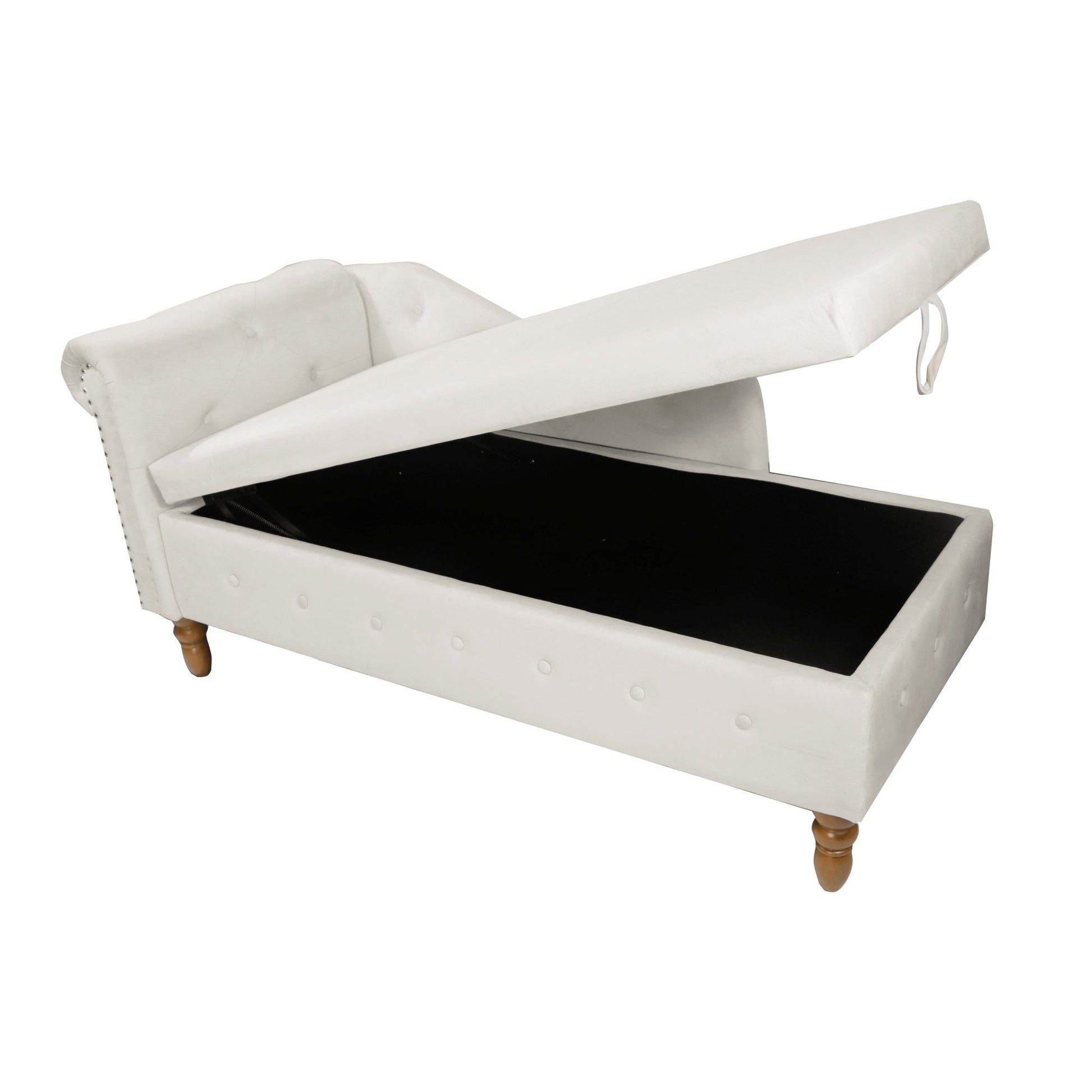 Beige Chaise Lounge Indoor, Velvet Lounge Chair for Bedroom with Storage & Pillow, Modern Upholstered Rolled Arm Chase Lounge for Sleeping with Nailhead Trim for Living Room Bedroom Office - 1st Choice Furniture Direct