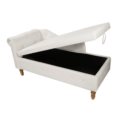 Beige Chaise Lounge Indoor, Velvet Lounge Chair for Bedroom with Storage & Pillow, Modern Upholstered Rolled Arm Chase Lounge for Sleeping with Nailhead Trim for Living Room Bedroom Office - 1st Choice Furniture Direct