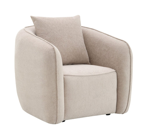 Beige Chenille Accent Chair with Throw Pillow - 1st Choice Furniture Direct