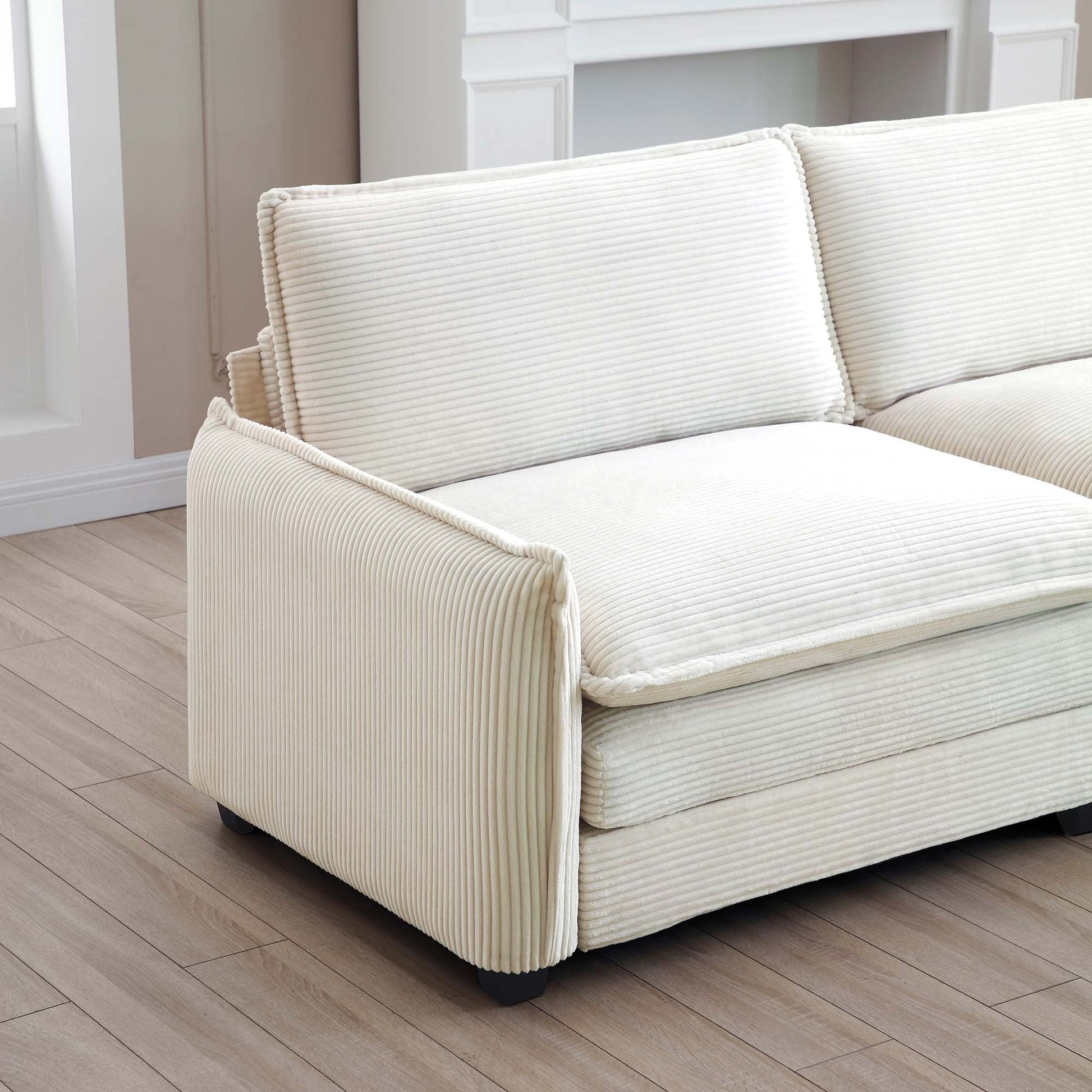Beige Corduroy Modular Accent Chair with Memory Foam - 1st Choice Furniture Direct