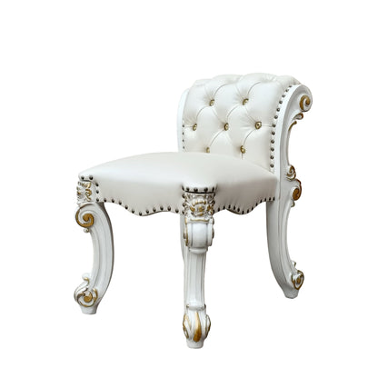 Beige Faux Leather Accent Stool with Tufted Back - 1st Choice Furniture Direct