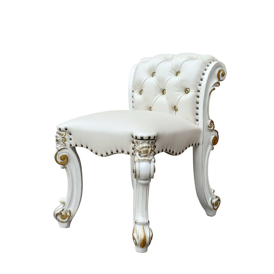Beige Faux Leather Accent Stool with Tufted Back - 1st Choice Furniture Direct