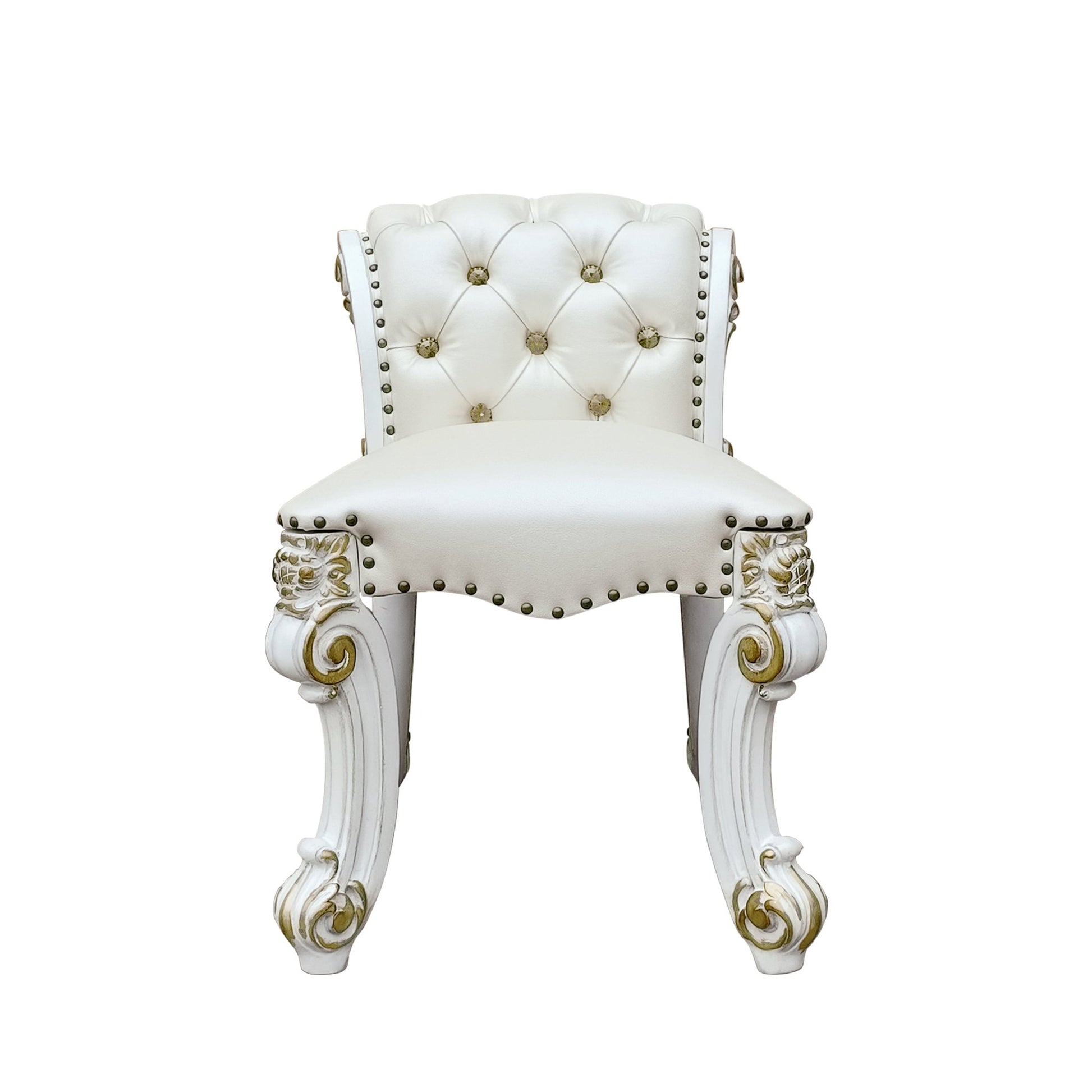 Beige Faux Leather Accent Stool with Tufted Back - 1st Choice Furniture Direct
