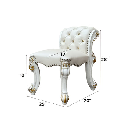 Beige Faux Leather Accent Stool with Tufted Back - 1st Choice Furniture Direct