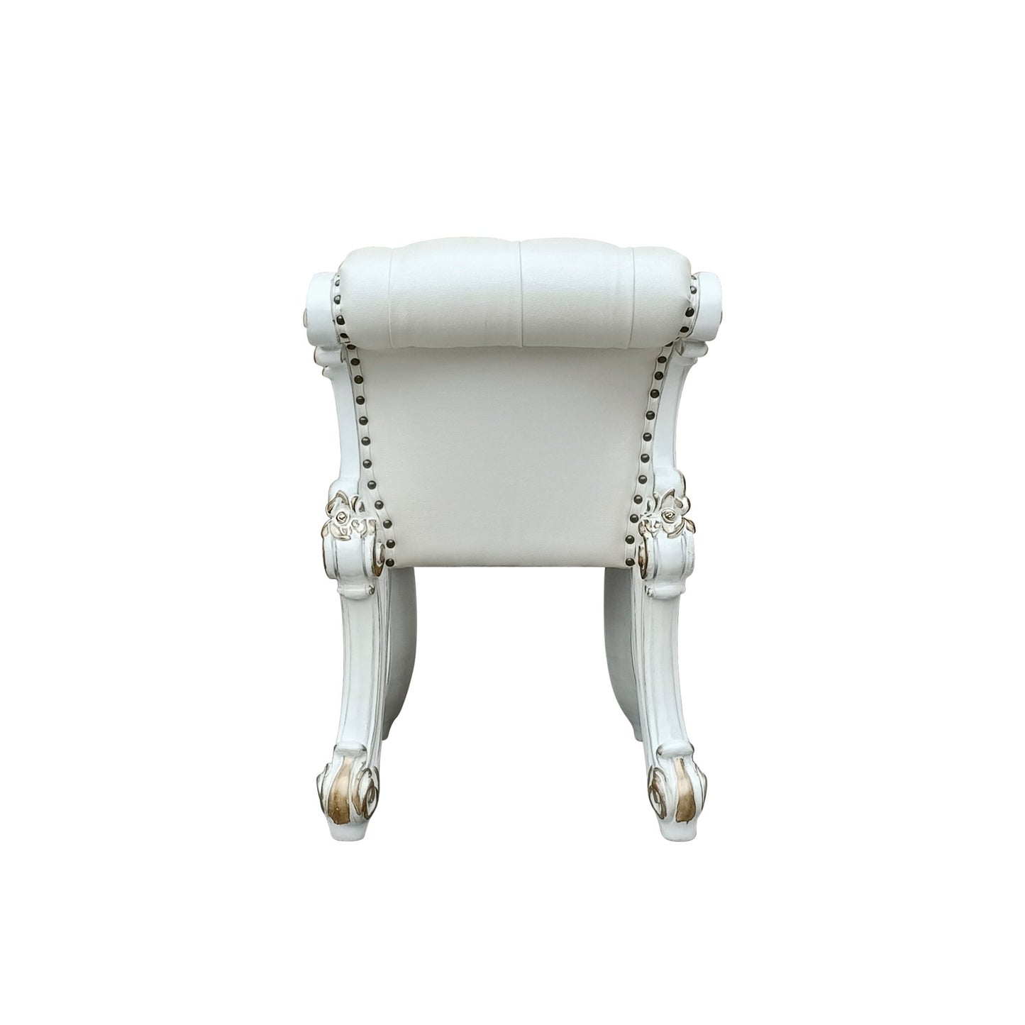 Beige Faux Leather Accent Stool with Tufted Back - 1st Choice Furniture Direct