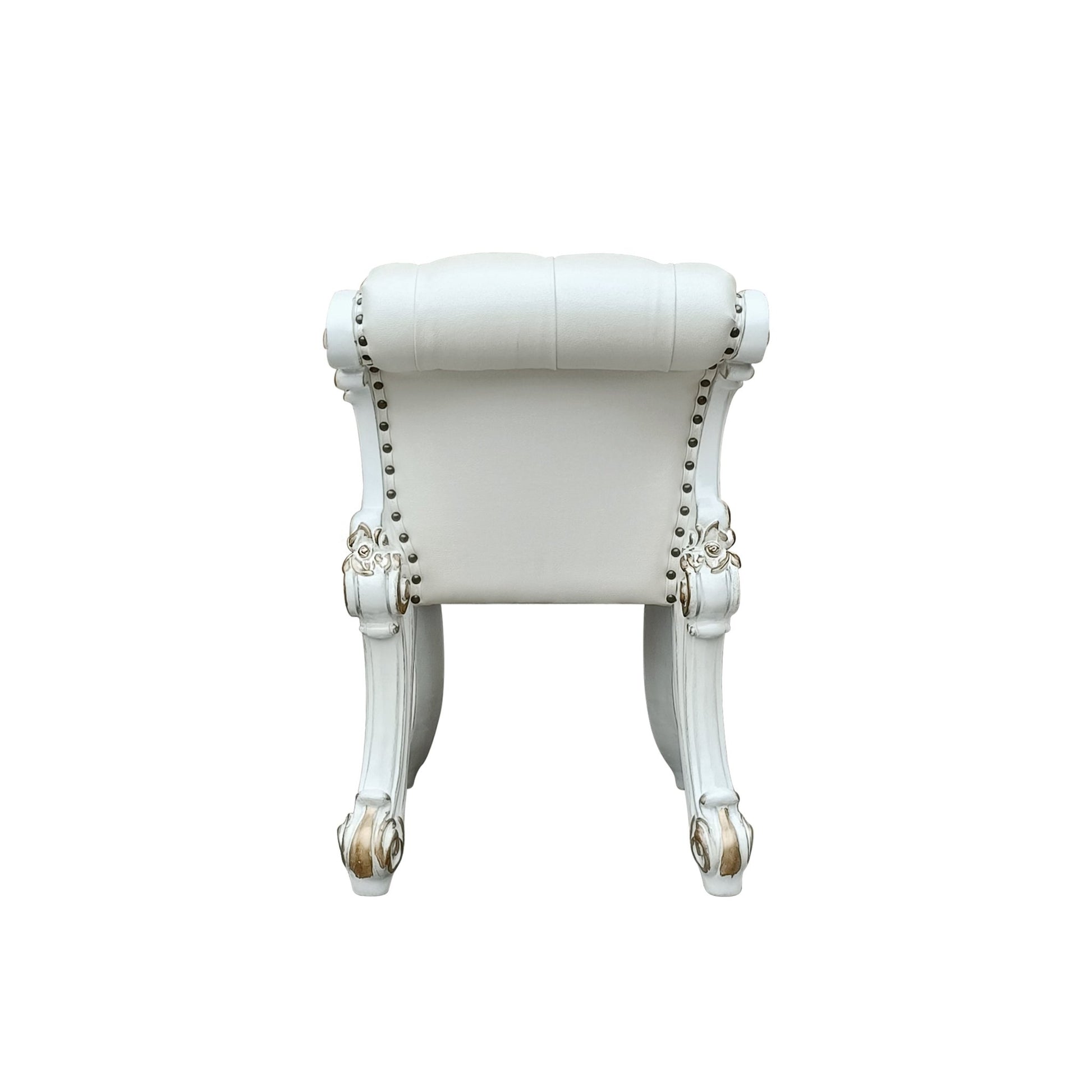 Beige Faux Leather Accent Stool with Tufted Back - 1st Choice Furniture Direct