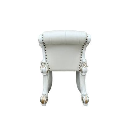 Beige Faux Leather Accent Stool with Tufted Back - 1st Choice Furniture Direct