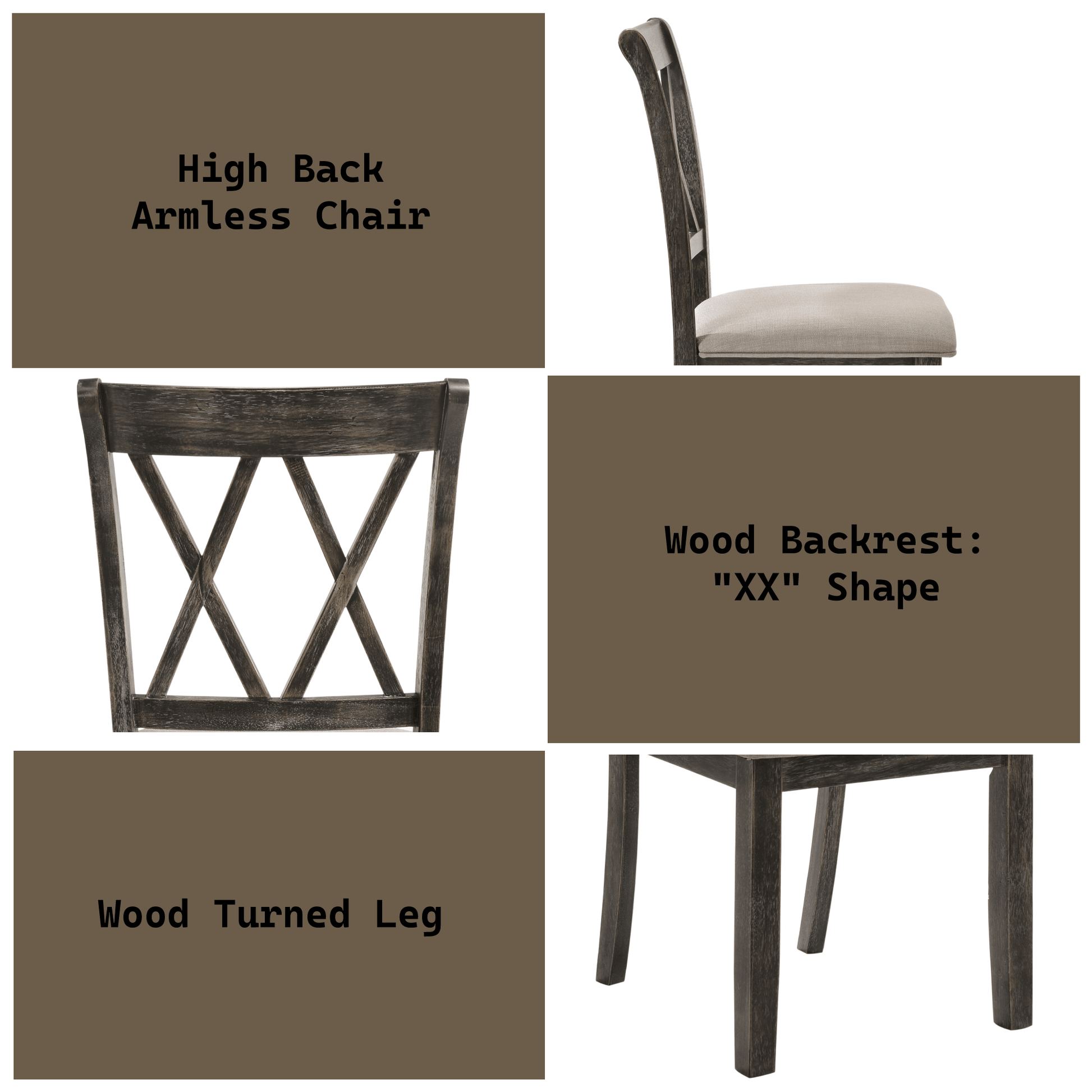 Beige & Gray Dining Chair with XX Wood Backrest - 1st Choice Furniture Direct