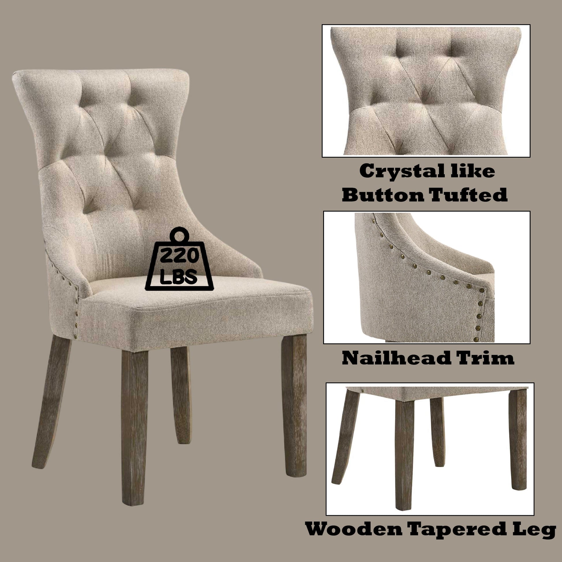 Beige Gray Tufted Upholstered Dining Chair with Nailhead Trim - 1st Choice Furniture Direct