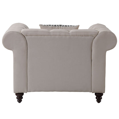Beige Linen Chesterfield Accent Chair with Nailhead Trim - 1st Choice Furniture Direct