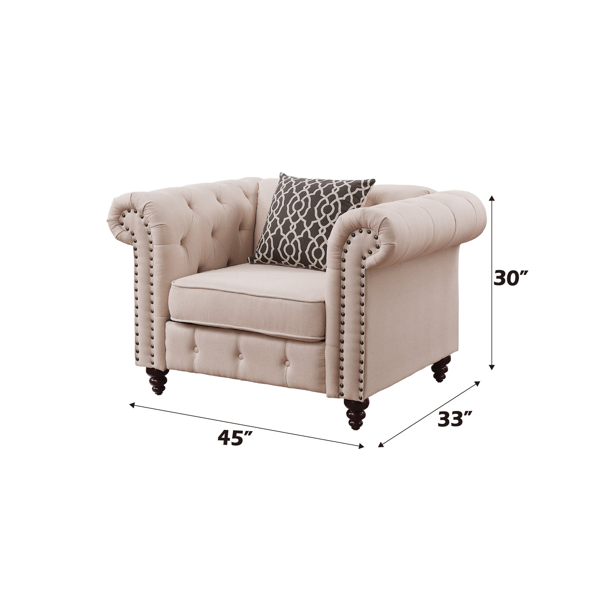 Beige Linen Chesterfield Accent Chair with Nailhead Trim - 1st Choice Furniture Direct